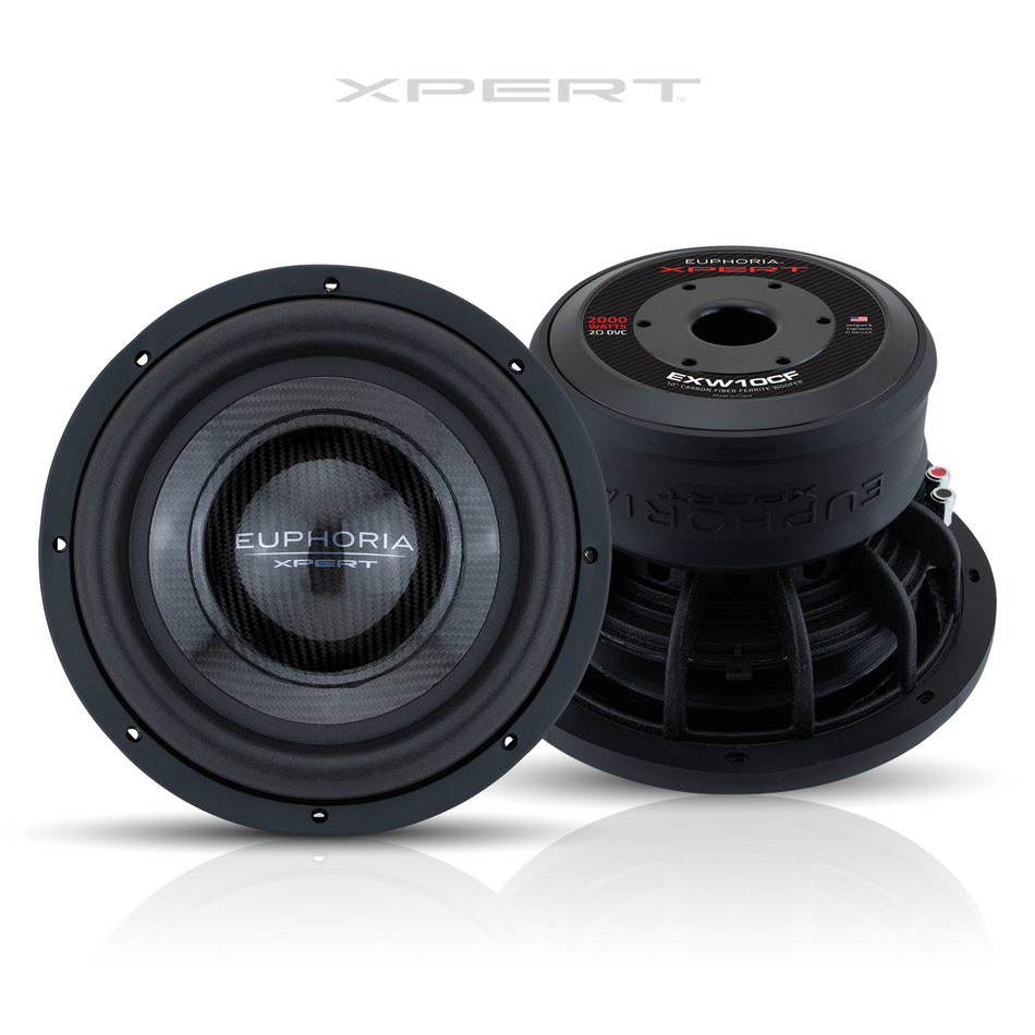 EXW10CF: Subwoofer de fibra de carbono de 10 pulgadas con doble bobina de voz de 2 ohmios y magneto de ferrita.