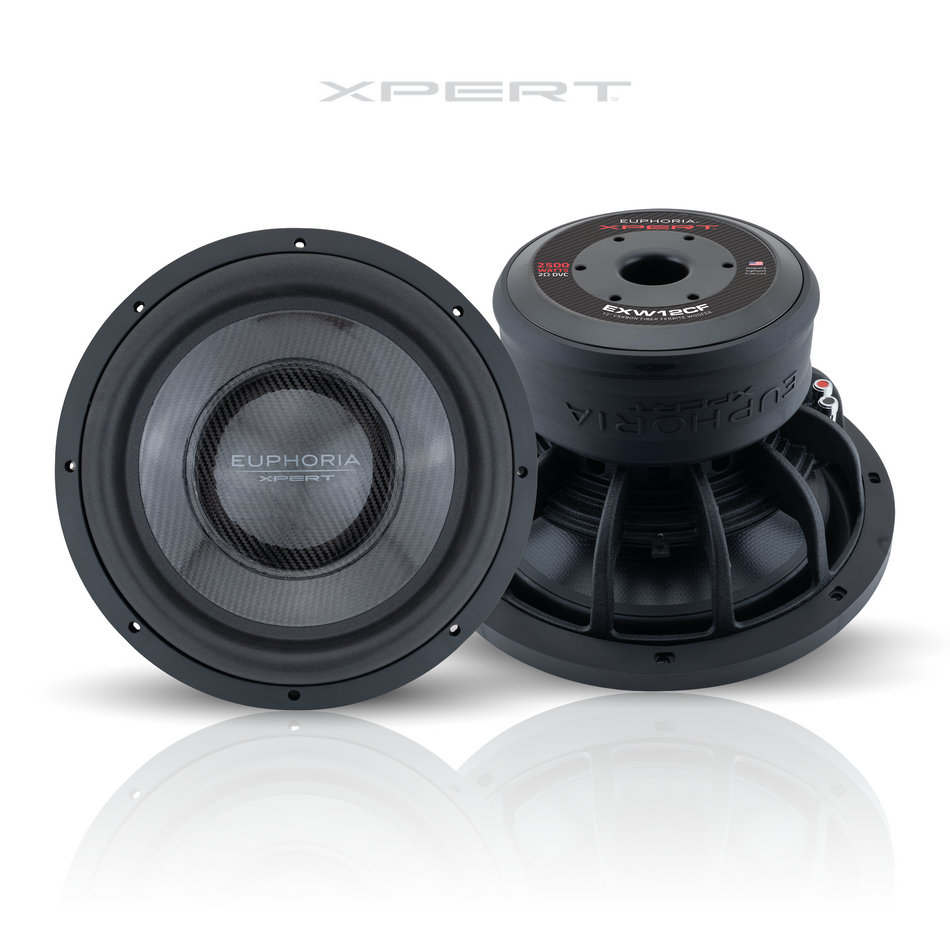 EXW12CF: Subwoofer de fibra de carbono de 12 pulgadas con doble bobina de voz de 2 ohmios y magneto de ferrita.