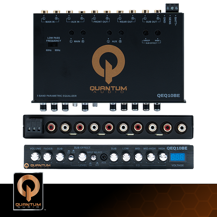 QEQ10BE: Ecualizador de 5 bandas con optimizador de bajos y pantalla de voltaje de la batería