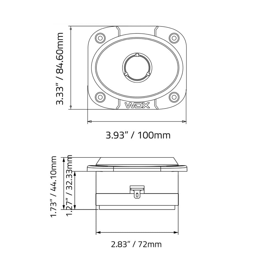 WDX5-TW: Tweeter elíptico de aluminio fundido de 1.5 pulgadas.
