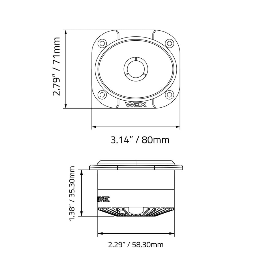 WDX7N-TW: Mini tweeter elíptico de 1 pulgada con domo de titanio.
