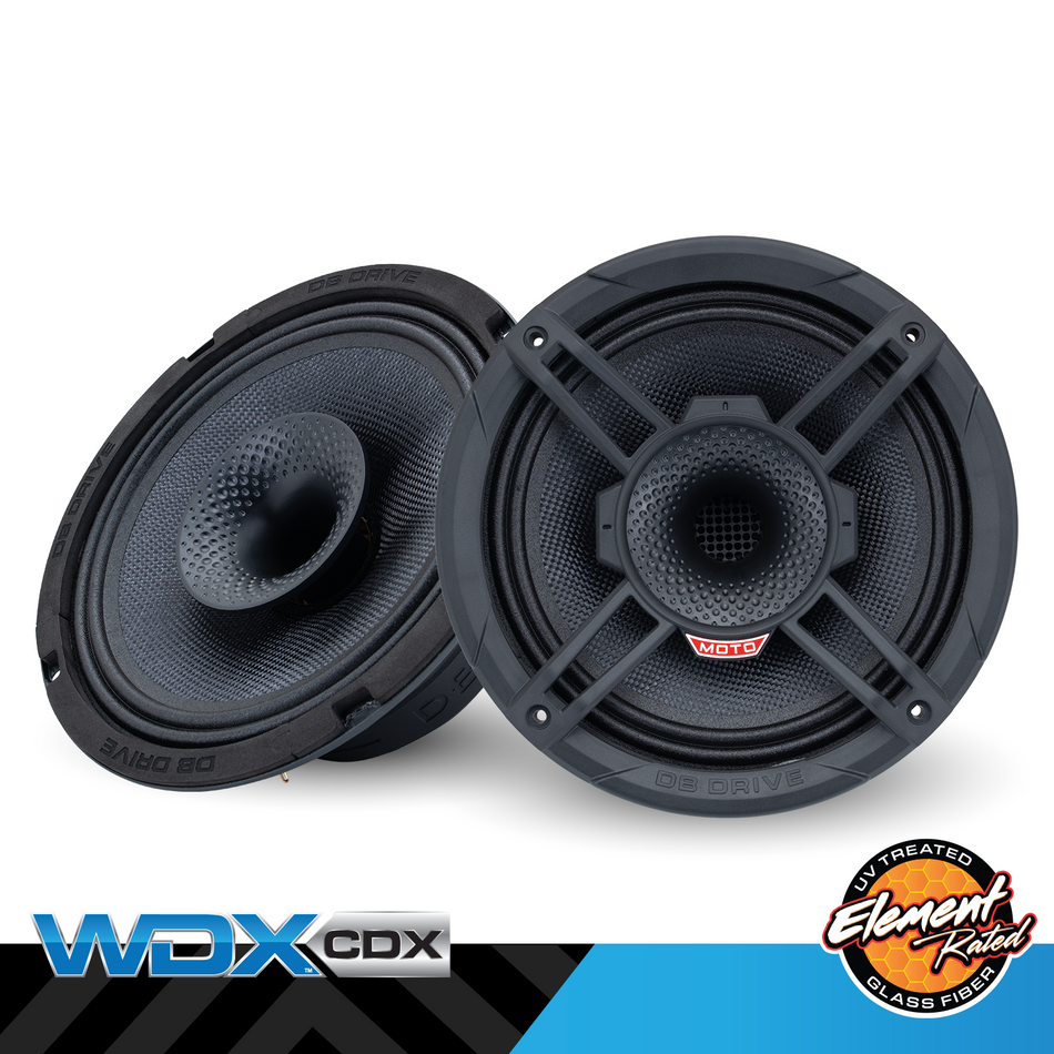 WDX8MOTO-CDX : Bocina de 2 vías de 8" con driver de compresión trasero y cono de fibra de vidrio resistente a los elementos