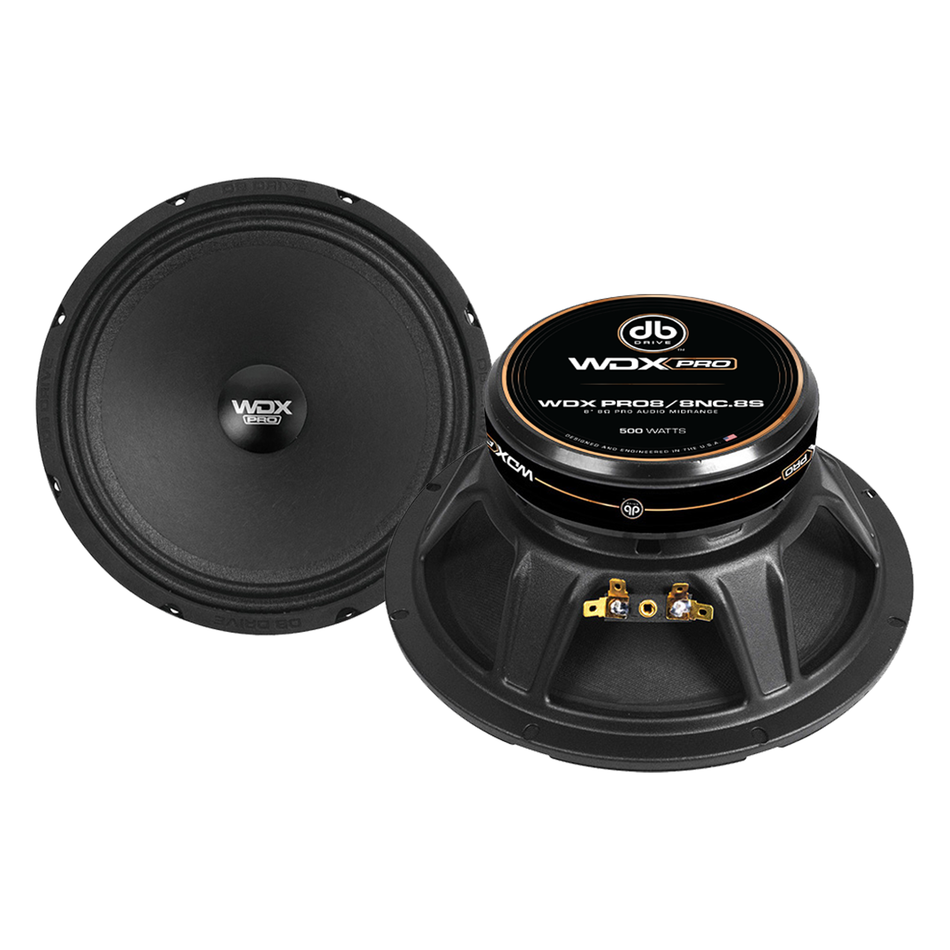WDXPRO8/8NC.8S : Medio bajo de audio PRO de 8" con amplio rango de frecuencia, bobina de voz TIL de 1.5" y cono de papel con suspensión de tela