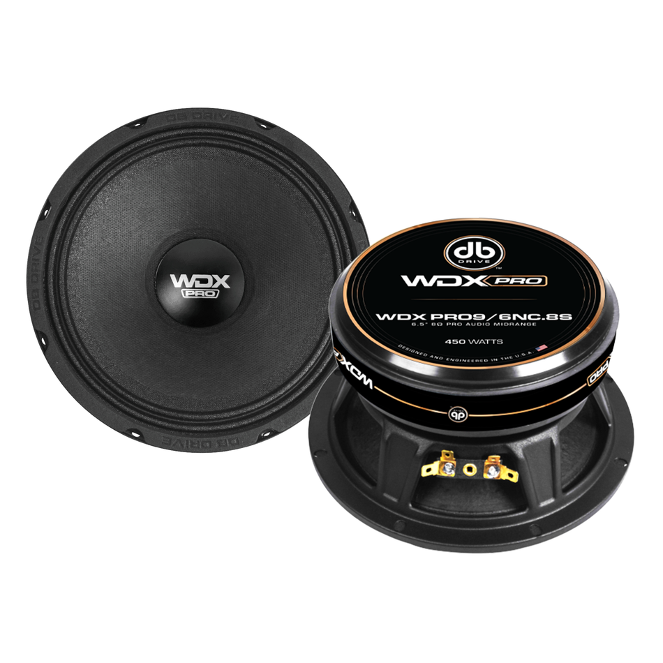 WDXPRO9/6NC.8S : Medio bajo de audio PRO de 6.5" con amplio rango de frecuencia, bobina de voz KSV de 1.75" y cono de papel con suspensión de tela