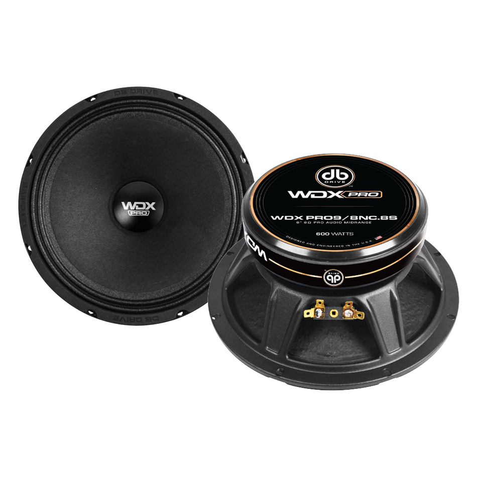 WDXPRO9/8NC.8S : Medio bajo de audio PRO de 8" con amplio rango de frecuencia, bobina de voz TIL de 1.75" y cono de papel con suspensión de tela