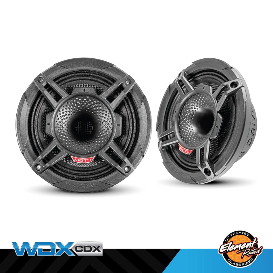 WDX6MOTO-CDX : Bocinas de 2 vías de 6.5" con driver de compresión trasero y cono de fibra de vidrio resistente a los elementos (1 par)
